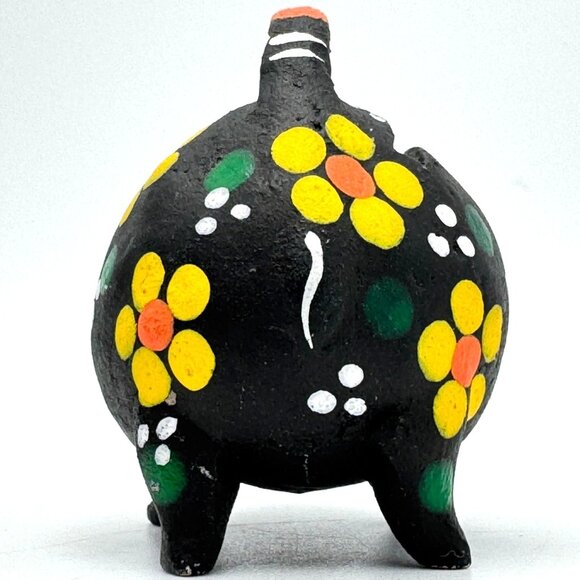 Hand Painted Mexican Folk Art Piggy Bank Figurine With Floral Design - Picture 5 of 9